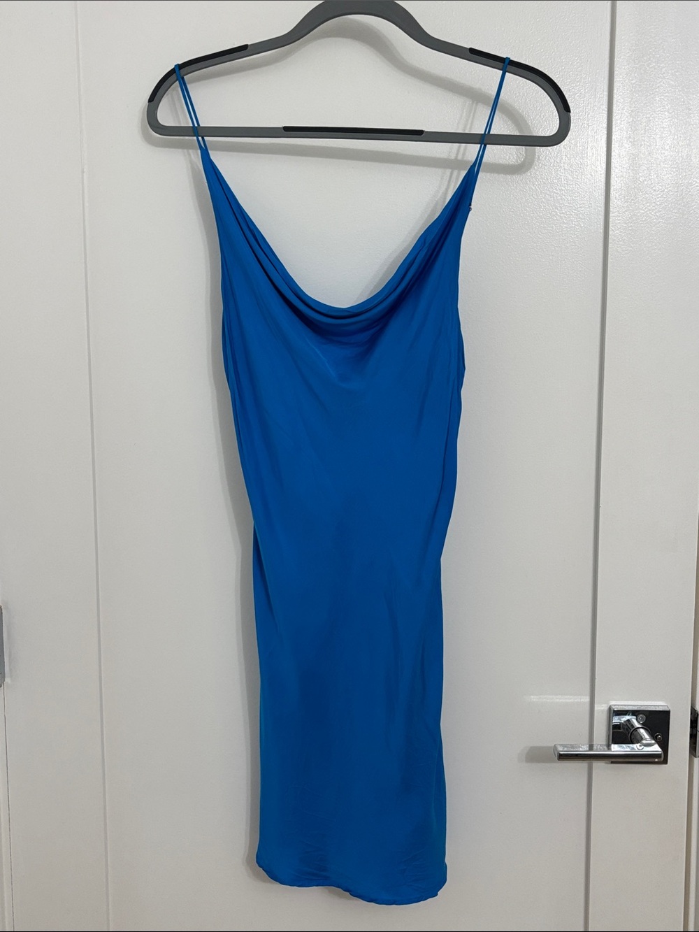 Beautiful Electric Blue/Teal cowl neck mini dress with side slit Planet Blue